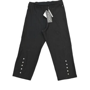 Papa Vancouver Women's Sophisticated High Rise Black Capris with Button Details